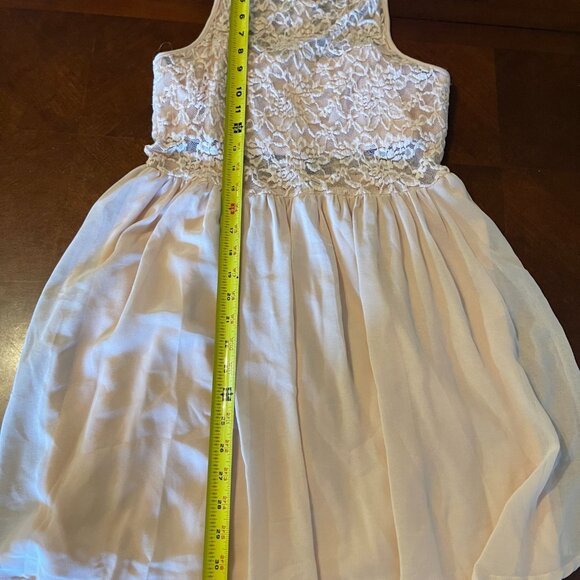 Pink‎ Sleeveless Lace Overlay Skater Dress Sheer Back Zipper sz L party dress - Picture 12 of 15